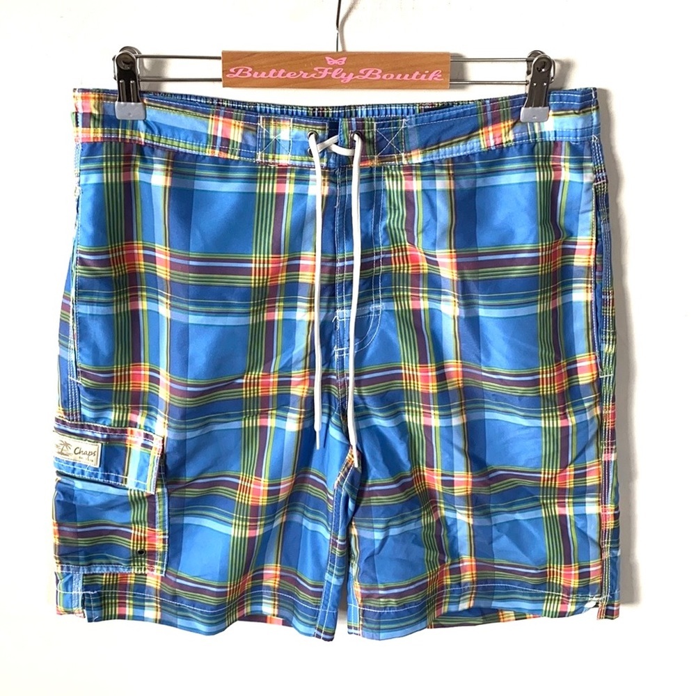 Mens Chaps Adriatic Plaid Swimming Shorts‎ Trunks, Size M